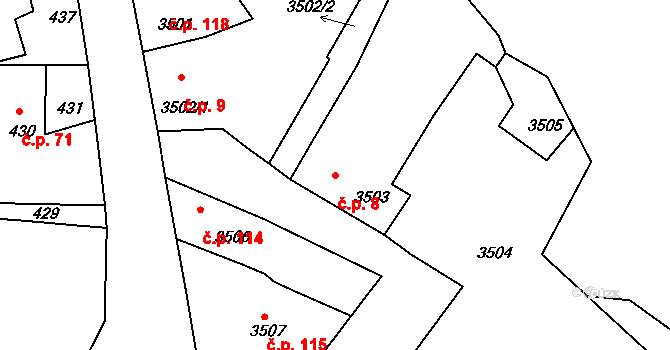 Mimoň II 8, Mimoň na parcele st. 3503 v KÚ Mimoň, Katastrální mapa