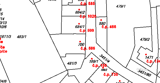 Lysá nad Labem 586 na parcele st. 700 v KÚ Lysá nad Labem, Katastrální mapa