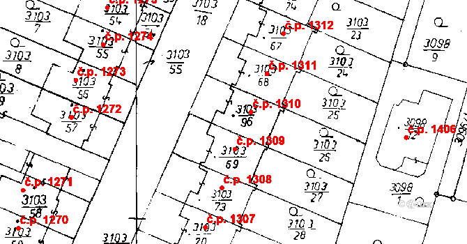 Poděbrady III 1310, Poděbrady na parcele st. 3103/96 v KÚ Poděbrady, Katastrální mapa