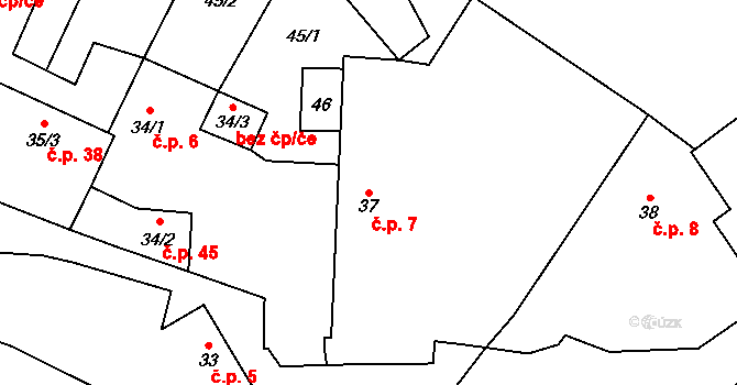 Mačkov 7 na parcele st. 37 v KÚ Mačkov, Katastrální mapa