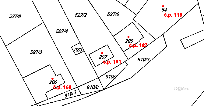 Unčín 161, Krupka na parcele st. 207 v KÚ Unčín u Krupky, Katastrální mapa