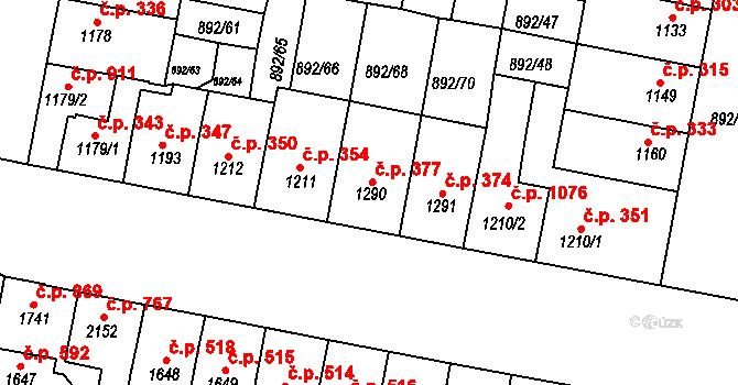 Horka-Domky 377, Třebíč na parcele st. 1290 v KÚ Třebíč, Katastrální mapa