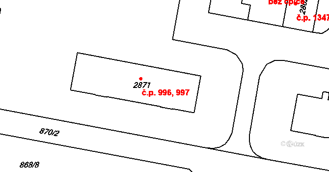 Horka-Domky 996,997, Třebíč na parcele st. 2871 v KÚ Třebíč, Katastrální mapa