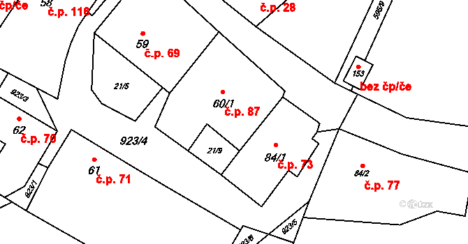 Podbořanský Rohozec 1 na parcele st. 60/1 v KÚ Podbořanský Rohozec, Katastrální mapa