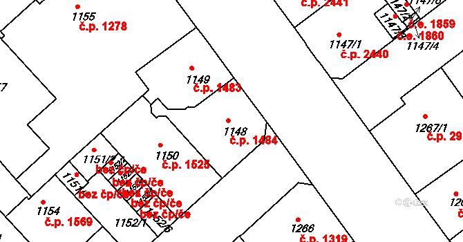 Teplice 1484 na parcele st. 1148 v KÚ Teplice, Katastrální mapa