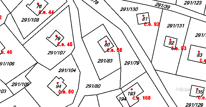 Cetnov 58, Cheb na parcele st. 80 v KÚ Cetnov, Katastrální mapa