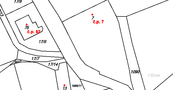 Petlery 7, Domašín na parcele st. 7 v KÚ Petlery, Katastrální mapa