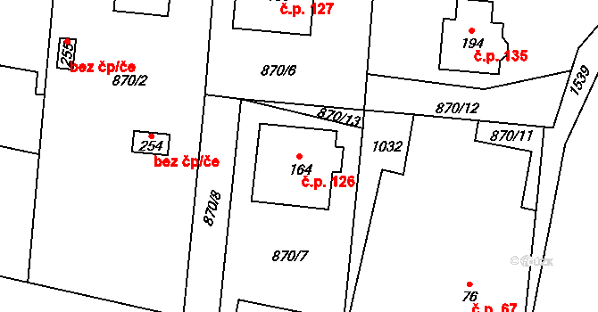 Zavidov 126 na parcele st. 164 v KÚ Zavidov, Katastrální mapa