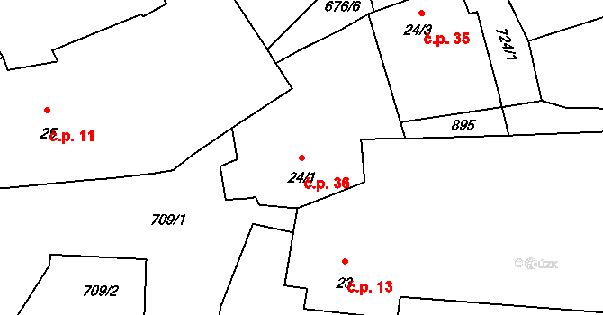 Rodvínov 36 na parcele st. 24/1 v KÚ Rodvínov, Katastrální mapa