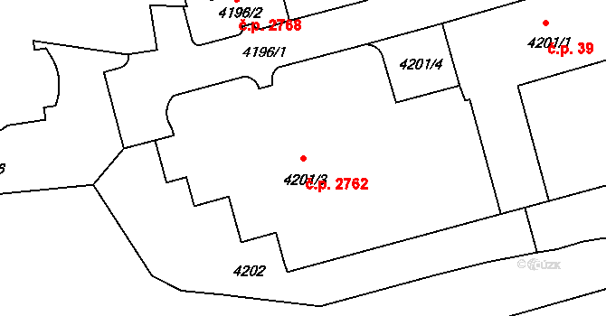 Žižkov 2762, Praha na parcele st. 4201/3 v KÚ Žižkov, Katastrální mapa