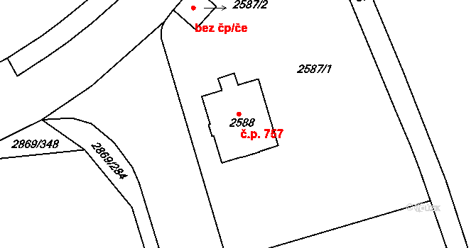 Krč 757, Praha na parcele st. 2588 v KÚ Krč, Katastrální mapa