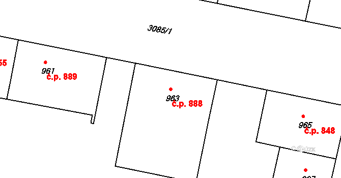 Nusle 888, Praha na parcele st. 963 v KÚ Nusle, Katastrální mapa