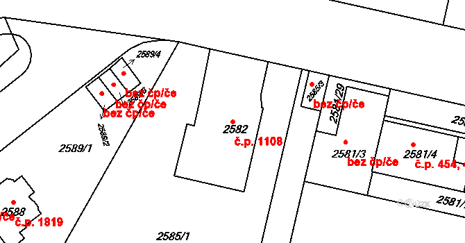 Smíchov 1108, Praha na parcele st. 2582 v KÚ Smíchov, Katastrální mapa