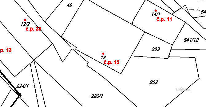 Horní Lhota 12, Dolní Žďár na parcele st. 13 v KÚ Horní Lhota u Lásenice, Katastrální mapa