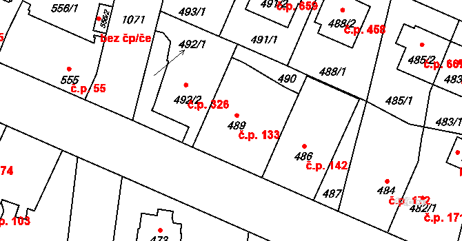 Čimice 133, Praha na parcele st. 489 v KÚ Čimice, Katastrální mapa
