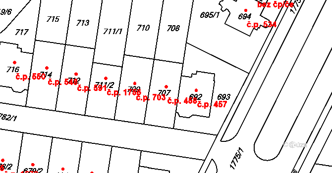 Kobylisy 458, Praha na parcele st. 707 v KÚ Kobylisy, Katastrální mapa