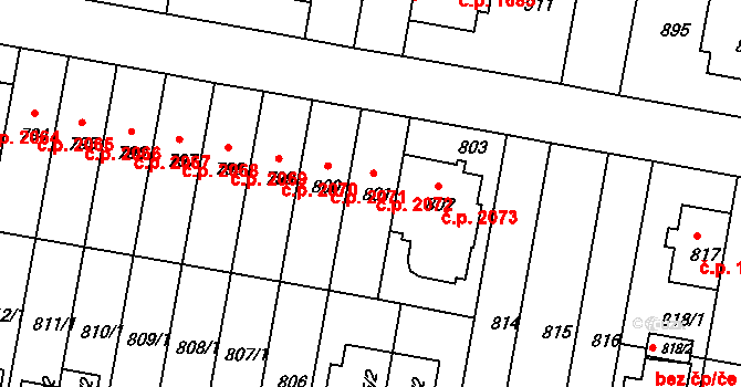 Záběhlice 2072, Praha na parcele st. 801 v KÚ Záběhlice, Katastrální mapa