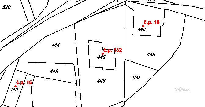 Lhota u Příbramě 132 na parcele st. 445 v KÚ Lhota u Příbramě, Katastrální mapa