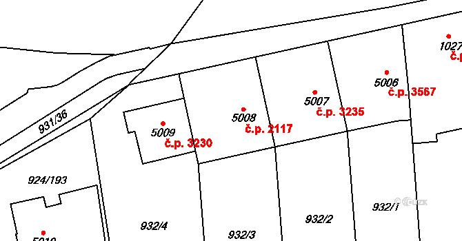 Hodonín 2117 na parcele st. 5008 v KÚ Hodonín, Katastrální mapa