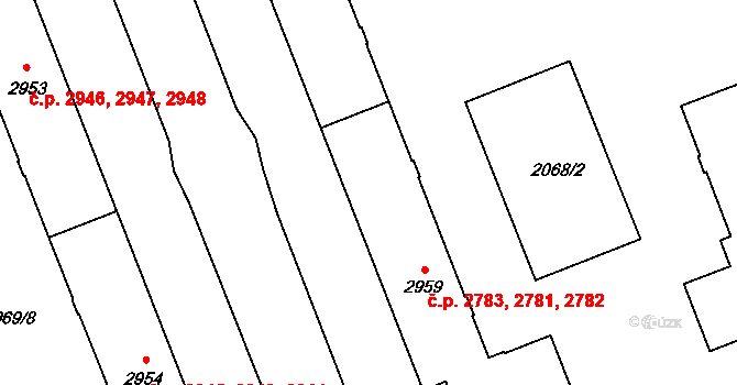 Hodonín 2781,2782,2783 na parcele st. 2959 v KÚ Hodonín, Katastrální mapa