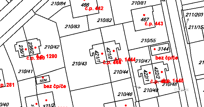 Sezimovo Ústí 444 na parcele st. 421/1 v KÚ Sezimovo Ústí, Katastrální mapa