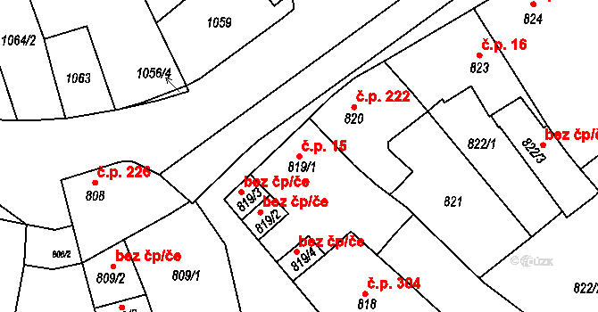 Teplické Předměstí 15, Bílina na parcele st. 819/1 v KÚ Bílina, Katastrální mapa