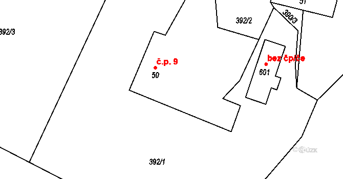 Koloděje nad Lužnicí 9, Týn nad Vltavou na parcele st. 50 v KÚ Koloděje nad Lužnicí, Katastrální mapa