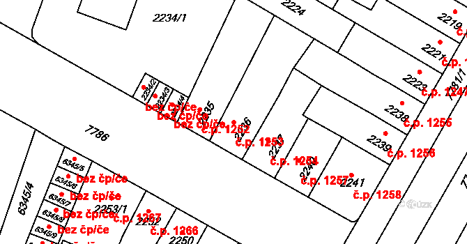 Prostějov 1253 na parcele st. 2236 v KÚ Prostějov, Katastrální mapa