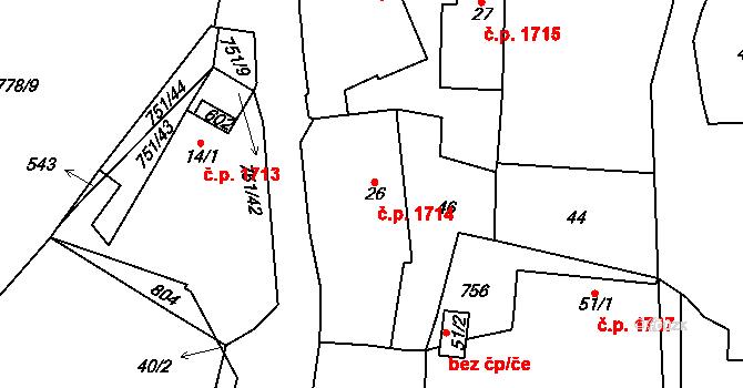 Havlíčkův Brod 1714 na parcele st. 26 v KÚ Perknov, Katastrální mapa