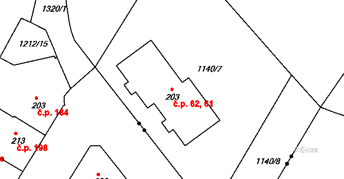 Žabokrky 61,62, Hronov na parcele st. 203 v KÚ Žabokrky, Katastrální mapa