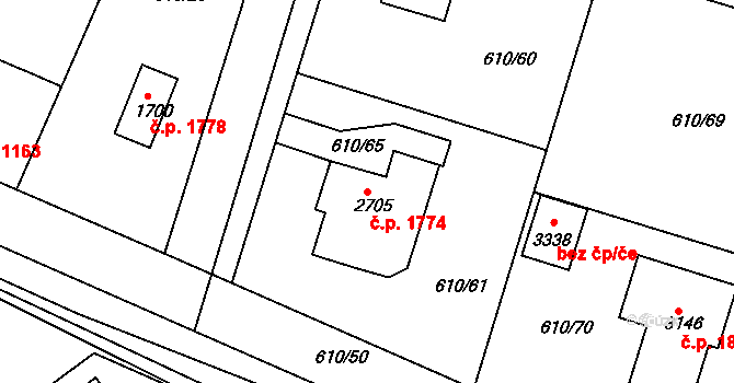 Lysá nad Labem 1774 na parcele st. 2705 v KÚ Lysá nad Labem, Katastrální mapa