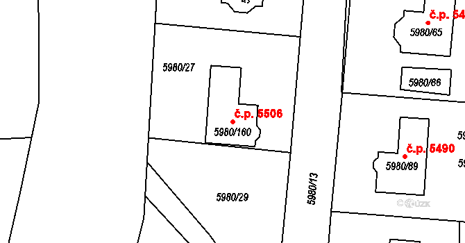 Chomutov 5506 na parcele st. 5980/160 v KÚ Chomutov I, Katastrální mapa