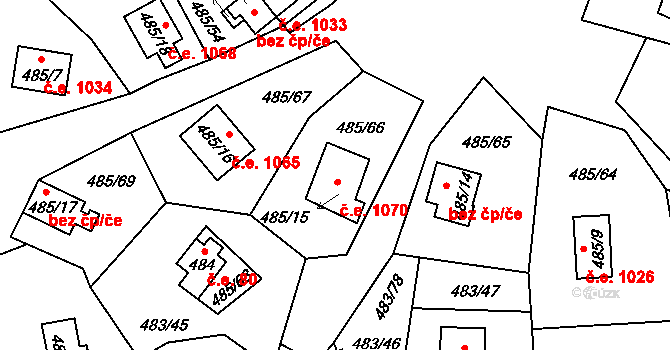 Kovářov 1070, Frymburk na parcele st. 485/15 v KÚ Frymburk, Katastrální mapa