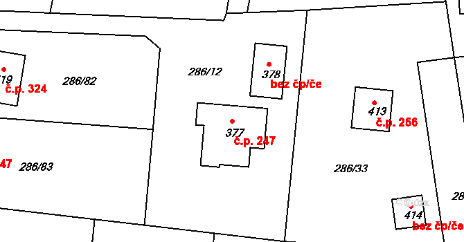Jenišovice 247 na parcele st. 377 v KÚ Jenišovice u Jablonce nad Nisou, Katastrální mapa