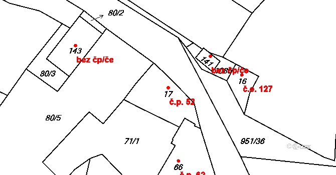 Nadlesí 52, Loket na parcele st. 17 v KÚ Nadlesí, Katastrální mapa