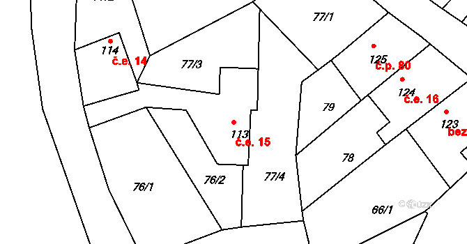 Brocno 15, Štětí na parcele st. 113 v KÚ Brocno, Katastrální mapa