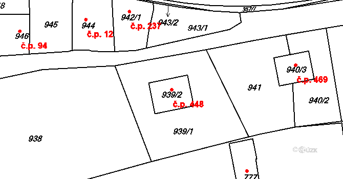 Zádveřice 448, Zádveřice-Raková na parcele st. 939/2 v KÚ Zádveřice, Katastrální mapa