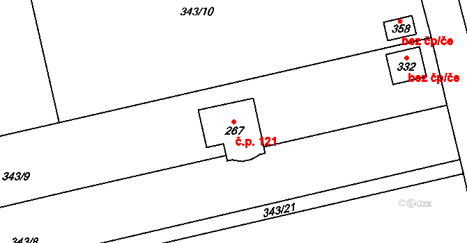 Bubovice 121 na parcele st. 267 v KÚ Bubovice, Katastrální mapa