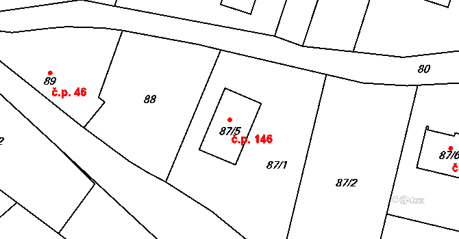 Lhotka 146 na parcele st. 87/5 v KÚ Lhotka u Hořovic, Katastrální mapa