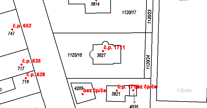 Humpolec 1711 na parcele st. 3827 v KÚ Humpolec, Katastrální mapa