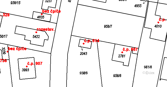Plzeňské Předměstí 614, Rokycany na parcele st. 2043 v KÚ Rokycany, Katastrální mapa