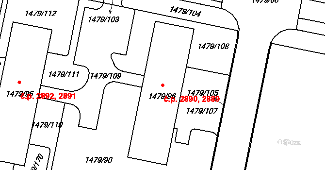 Louny 2889,2890 na parcele st. 1479/96 v KÚ Louny, Katastrální mapa