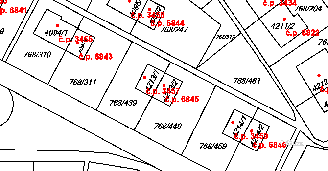 Zlín 6845 na parcele st. 4213/2 v KÚ Zlín, Katastrální mapa