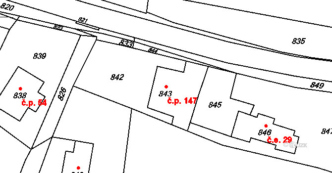 Zátor 147 na parcele st. 843 v KÚ Zátor, Katastrální mapa