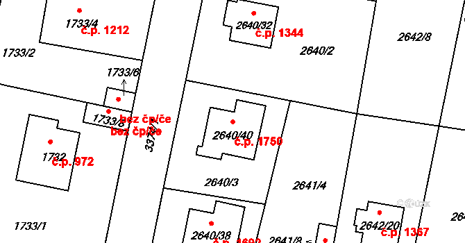 Benešov 1750 na parcele st. 2640/40 v KÚ Benešov u Prahy, Katastrální mapa