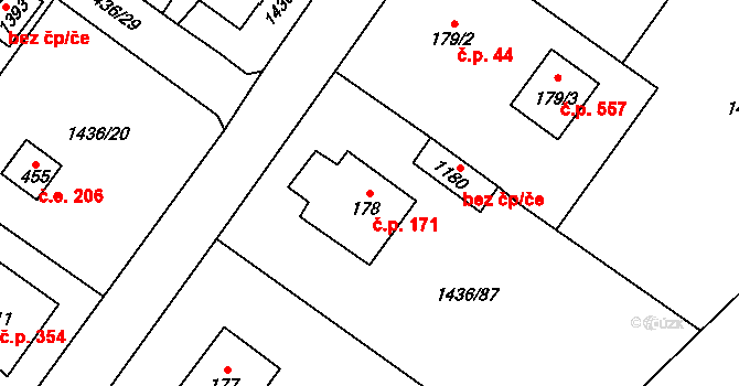 Čerčany 171 na parcele st. 178 v KÚ Čerčany, Katastrální mapa