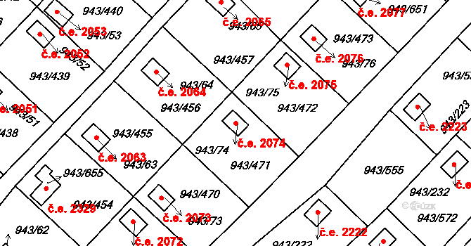 Velká Chuchle 2074, Praha na parcele st. 943/74 v KÚ Velká Chuchle, Katastrální mapa