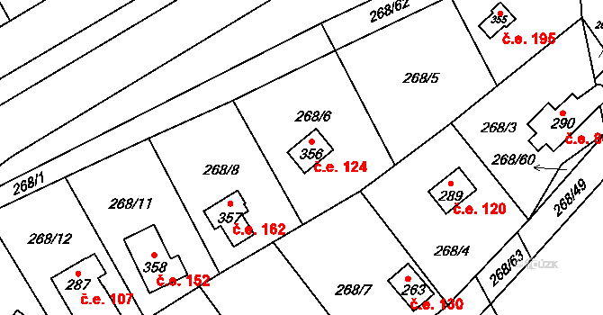 Černý Vůl 124, Statenice na parcele st. 356 v KÚ Statenice, Katastrální mapa