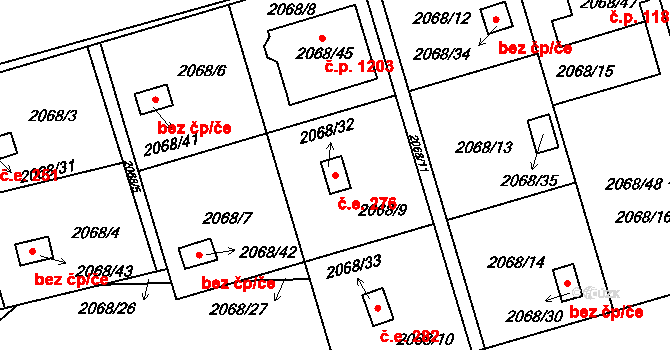 Jindřichův Hradec II 276, Jindřichův Hradec na parcele st. 2068/32 v KÚ Jindřichův Hradec, Katastrální mapa