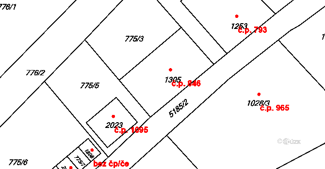 Vizovice 846 na parcele st. 1305 v KÚ Vizovice, Katastrální mapa